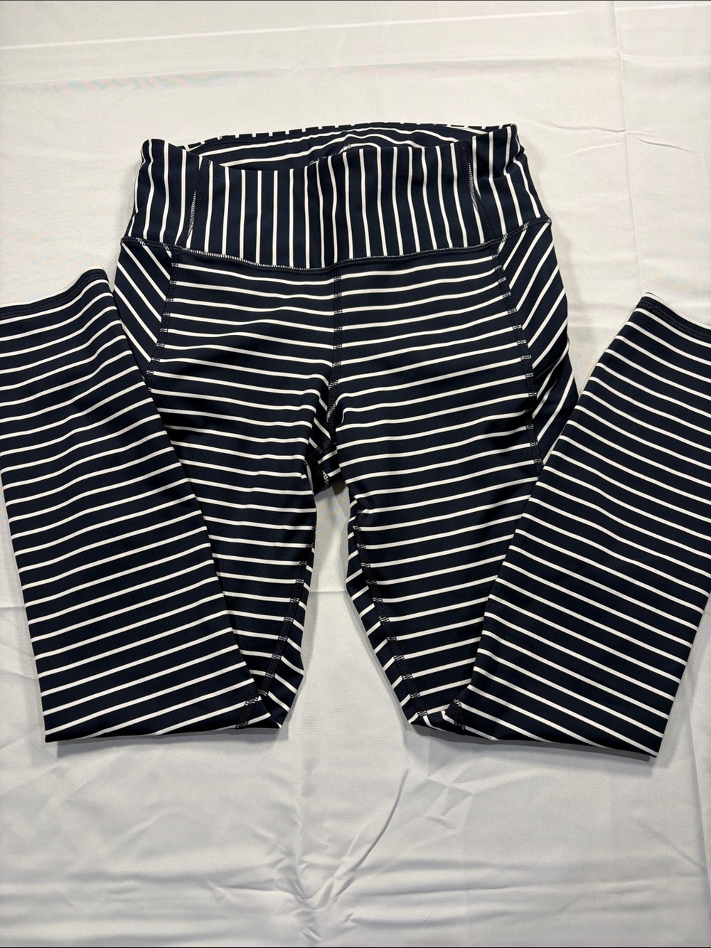 Athleta Navy and White Striped High-Rise Leggings Womens small